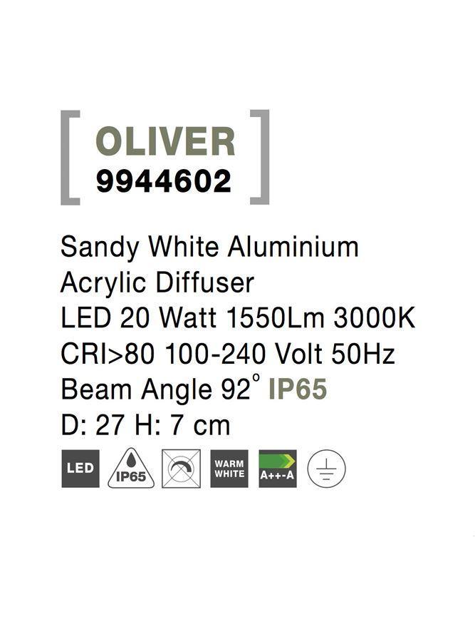Venkovní stropní svítidlo OLIVER bílý hliník akrylový difuzor LED 20W 3000K 100-240V 92st. IP65 - NOVA LUCE